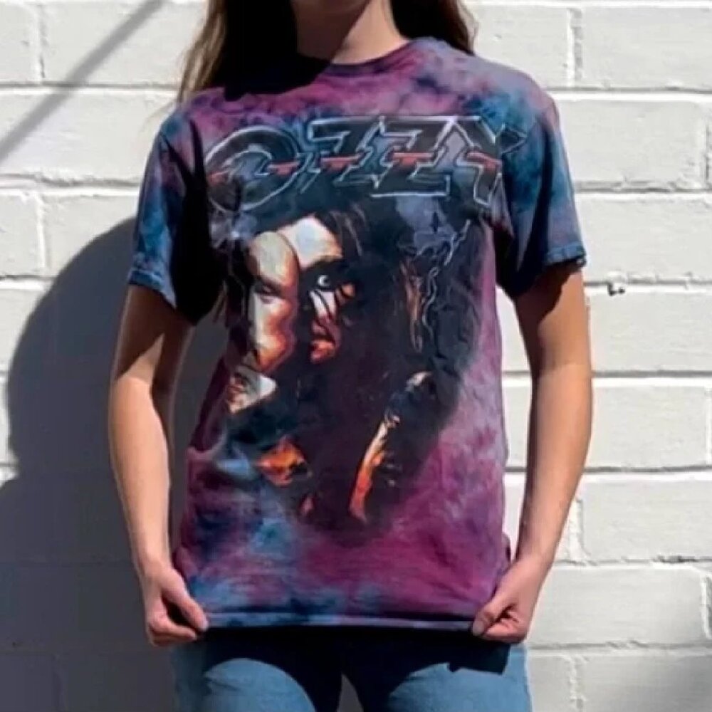 Ozzy Osbourne Mask Prince of Darkness rock tie dye Official T-Shirt L NWT